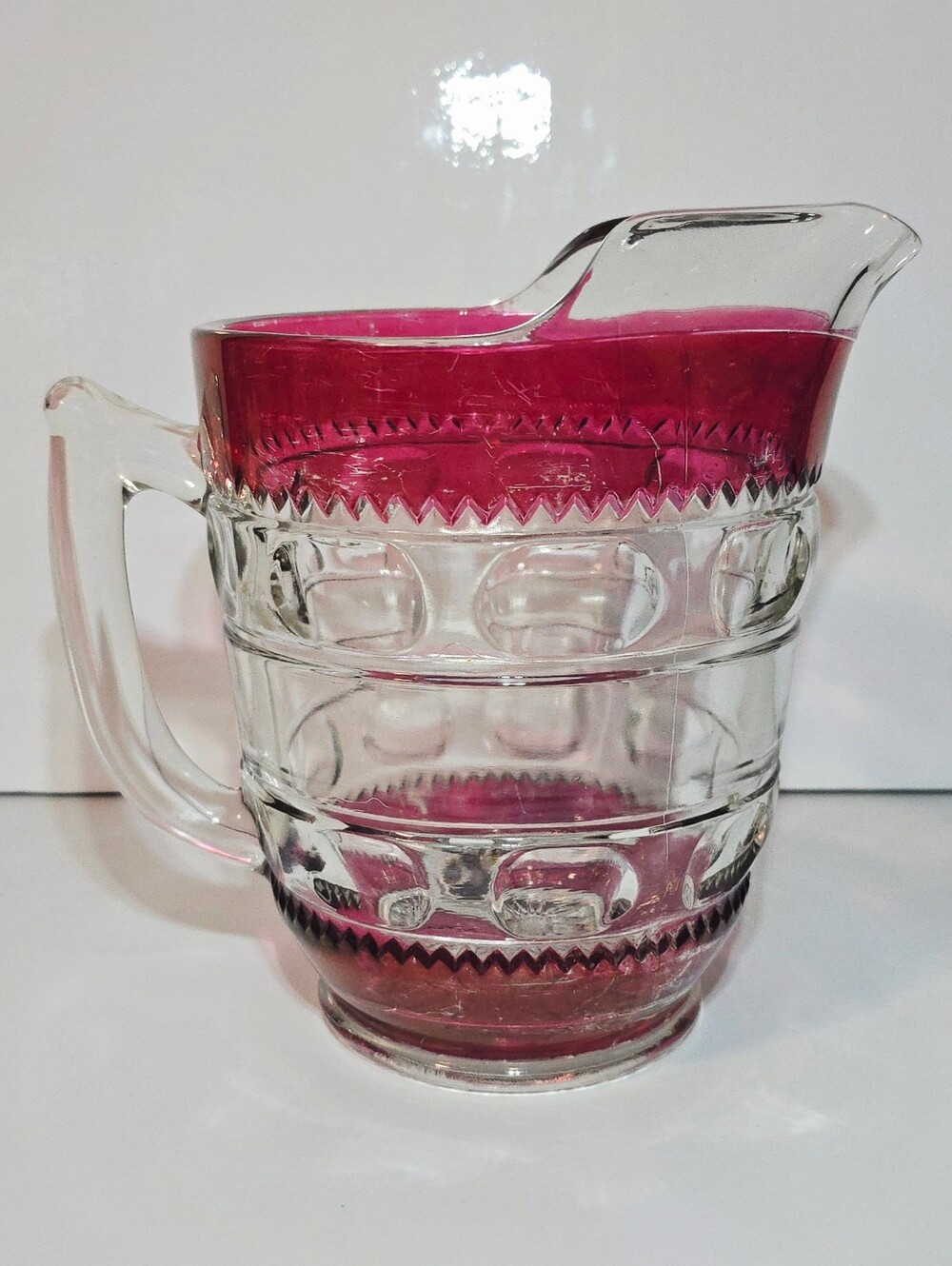 Kings Crown Ruby Red Flash Glass Pitcher Vintage Tiffin-Franciscan Glassware